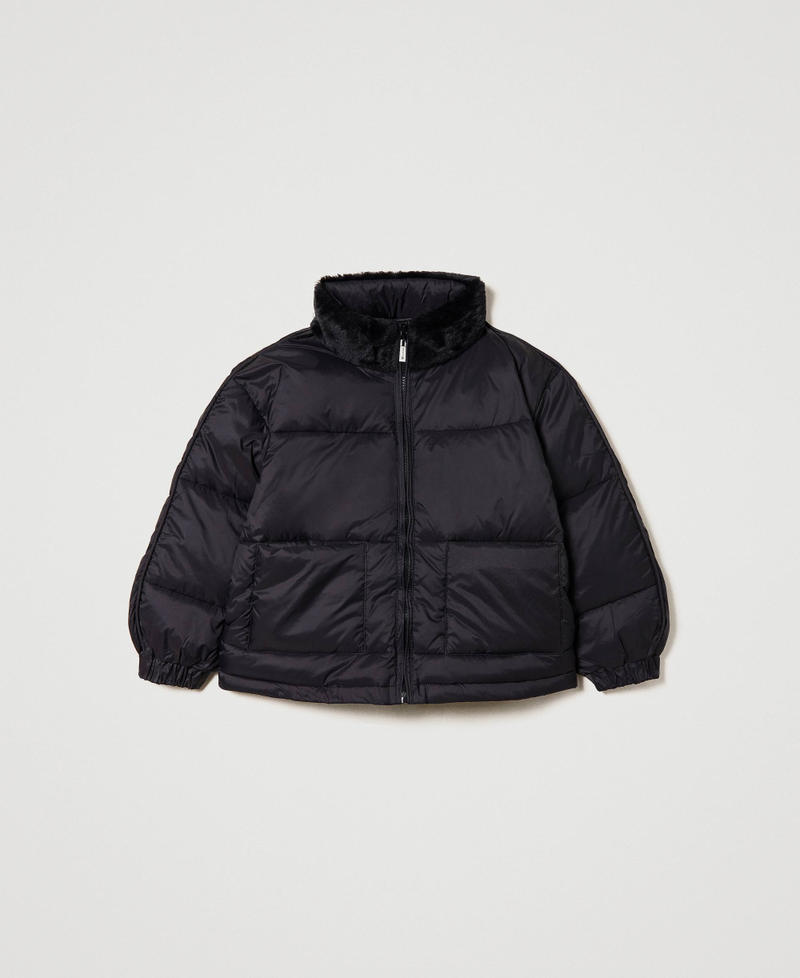 Short puffer jacket with faux fur Black Girl 232GJ2112-0S