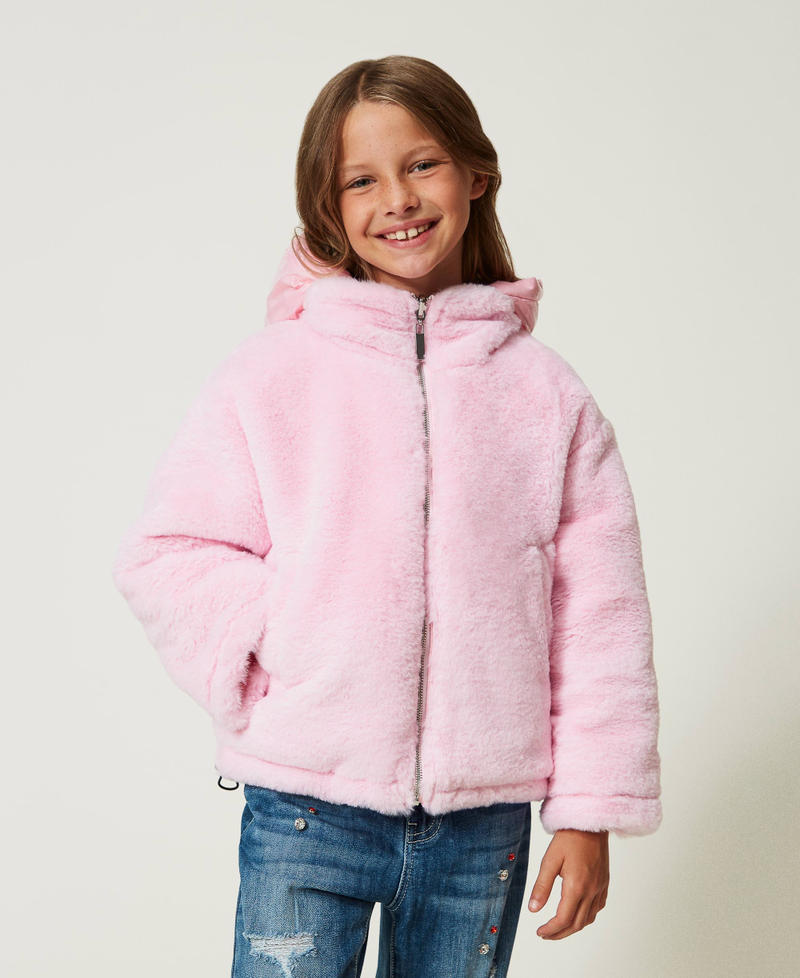 Reversible puffer jacket with faux fur Lilac Rose Girl 232GJ2130-01