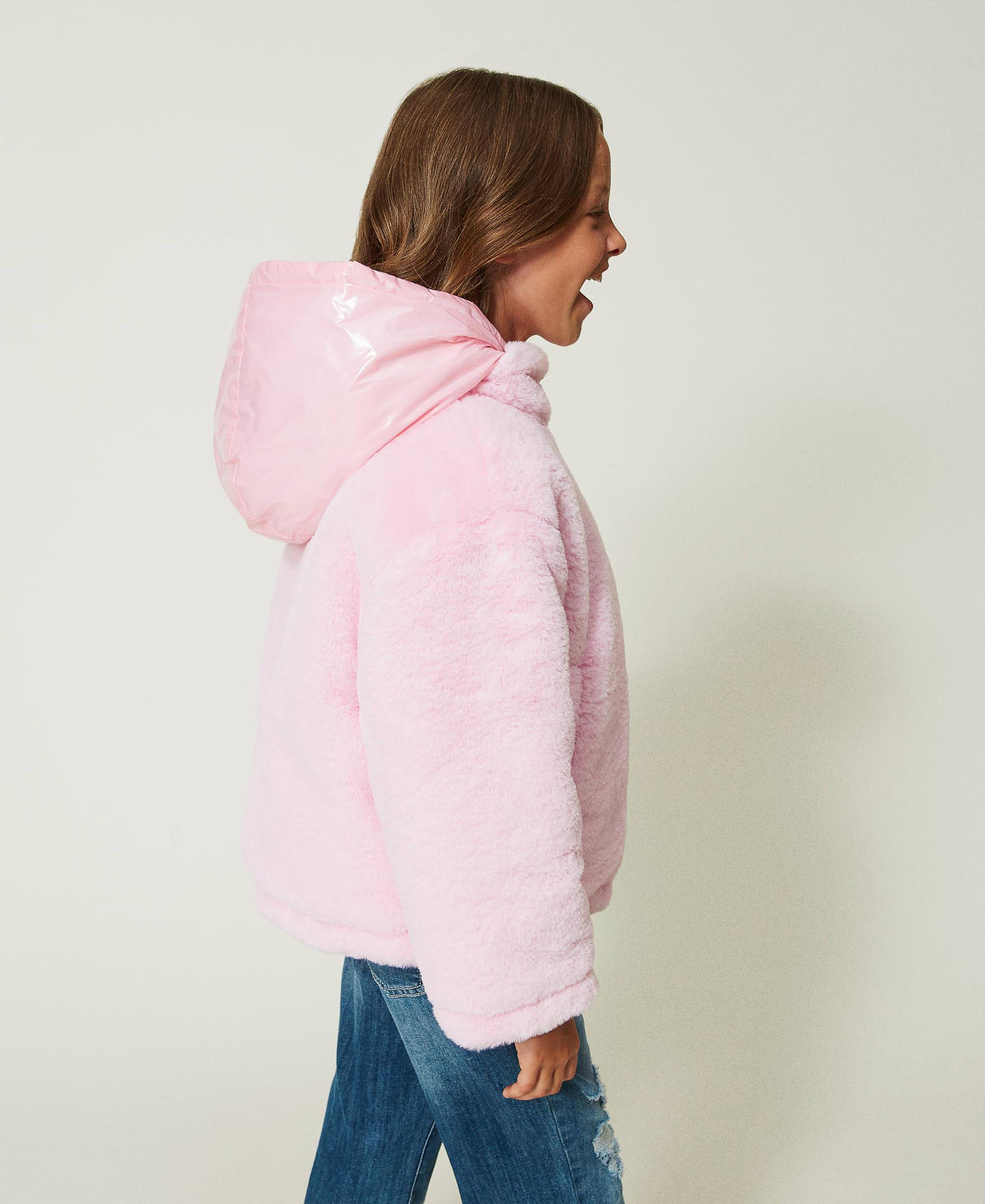 Reversible puffer jacket with faux fur Lilac Rose Girl 232GJ2130-02