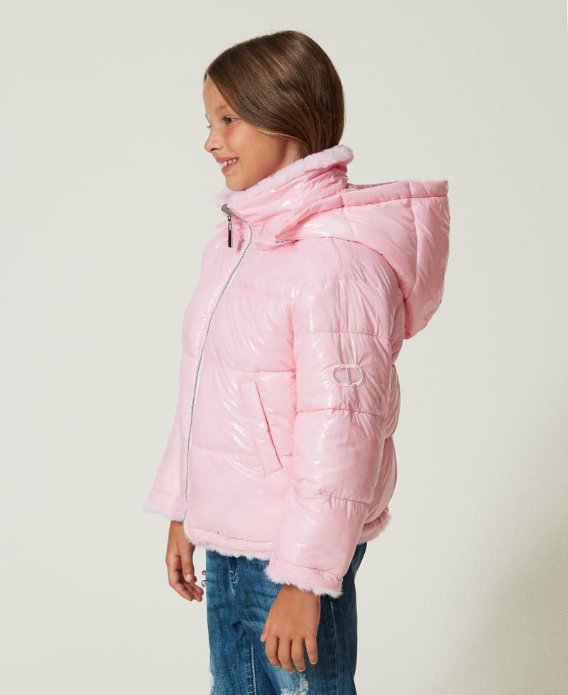 Reversible puffer jacket with faux fur Lilac Rose Girl 232GJ2130-04