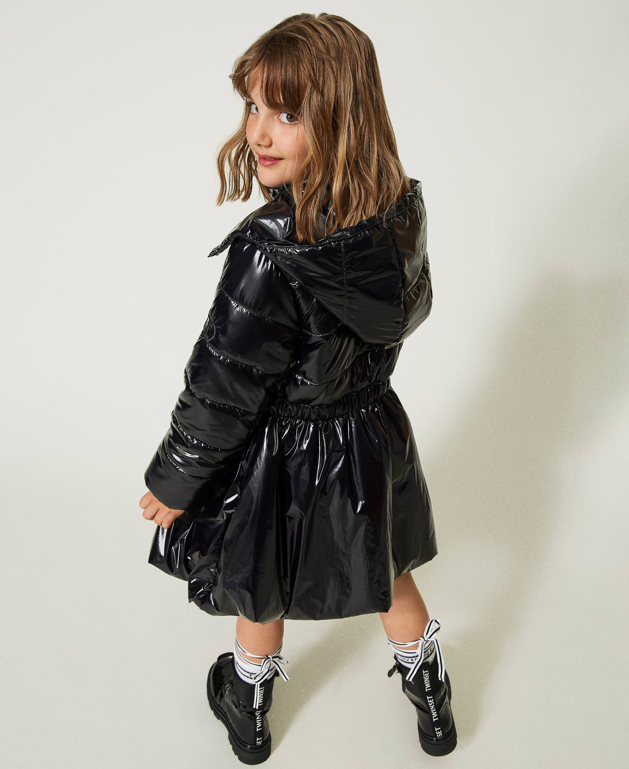 Girls black shiny coat hotsell