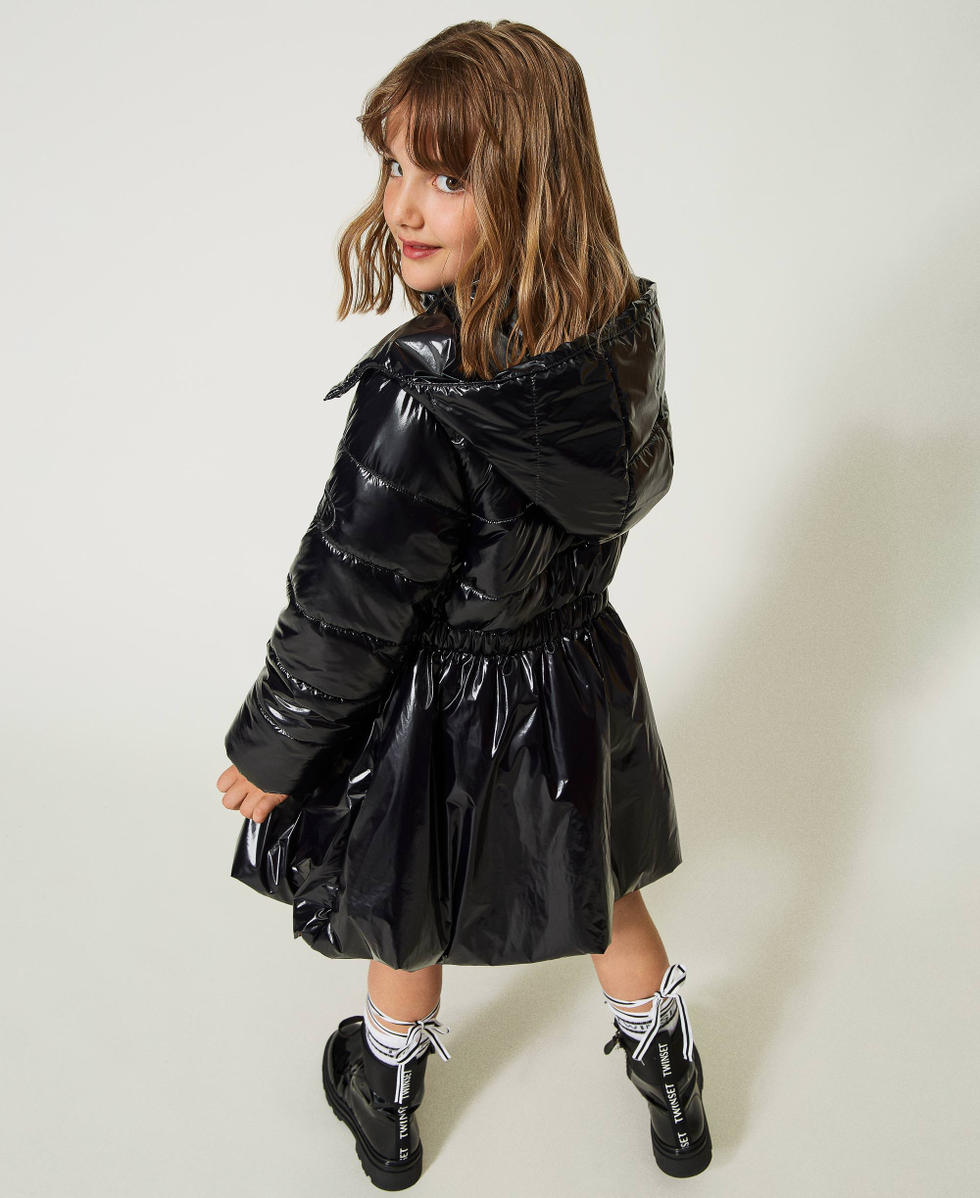 Doudoune longue avec texture brillante Fille Noir TWINSET Milano