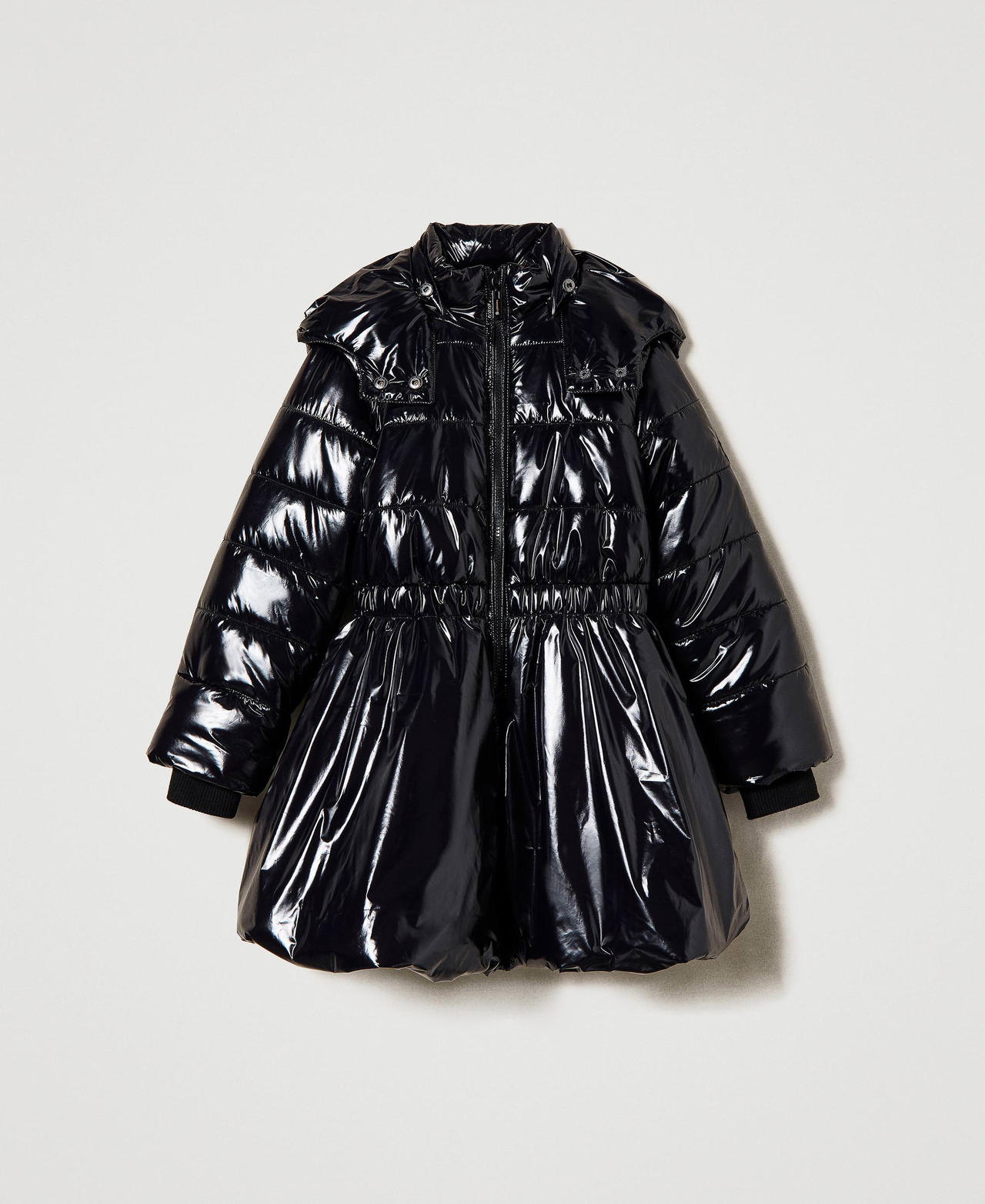 Long puffer jacket with glossy texture Black Girl 232GJ2131-0S