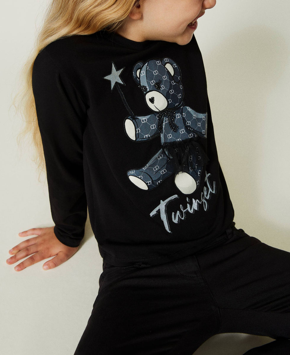 Shirt aus Jersey und T&uuml;ll mit Print