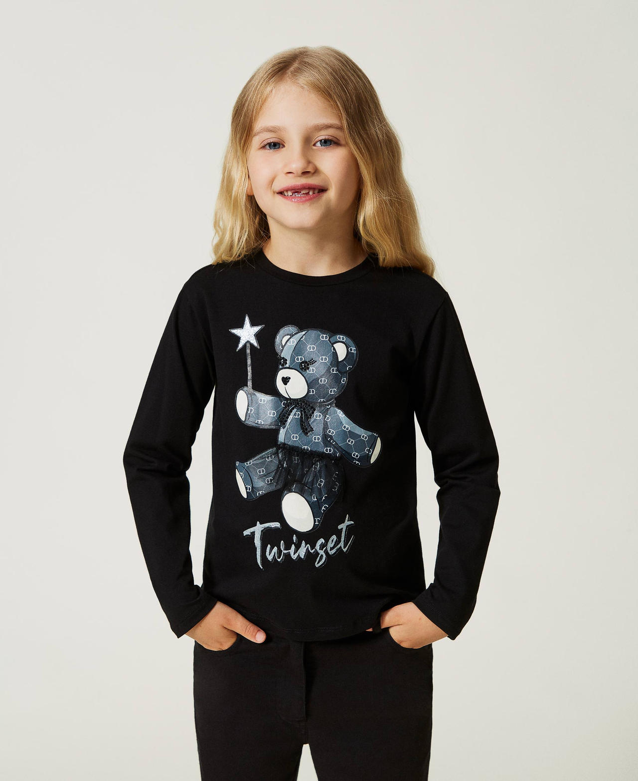 T-shirt en jersey et tulle avec imprimé