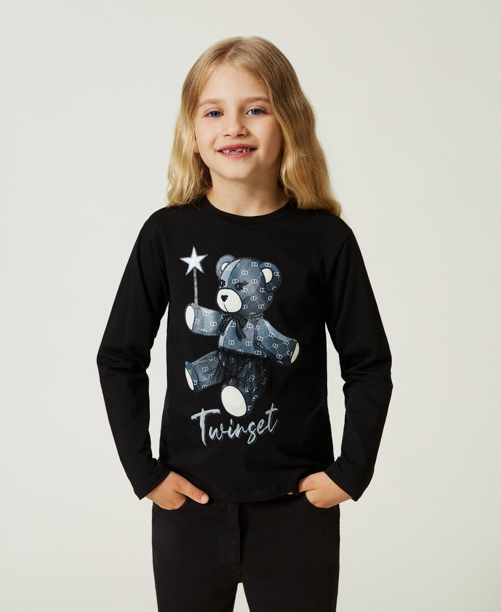 Shirt aus Jersey und T&uuml;ll mit Print