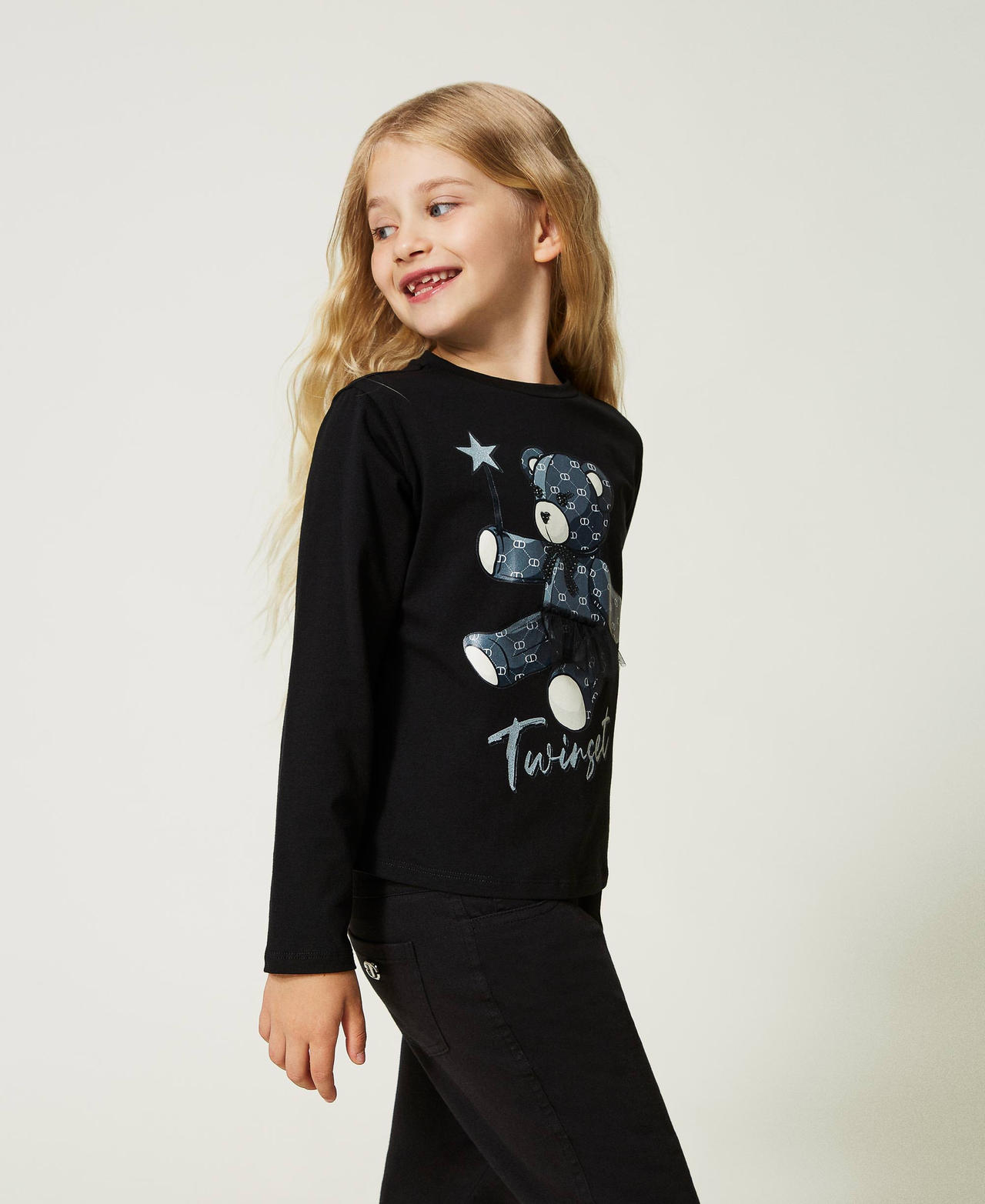 Shirt aus Jersey und T&uuml;ll mit Print