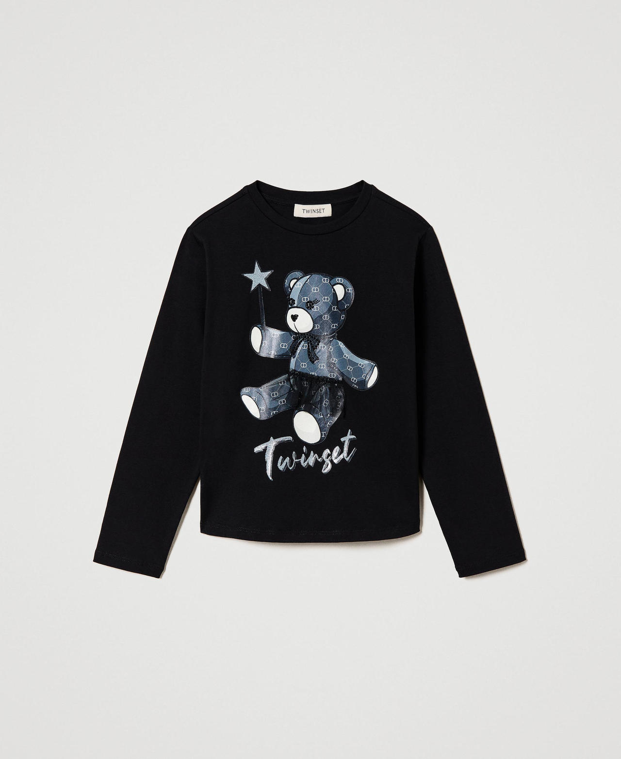 T-shirt en jersey et tulle avec imprimé