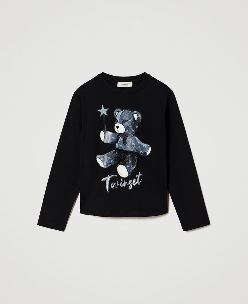 Shirt aus Jersey und T&uuml;ll mit Print