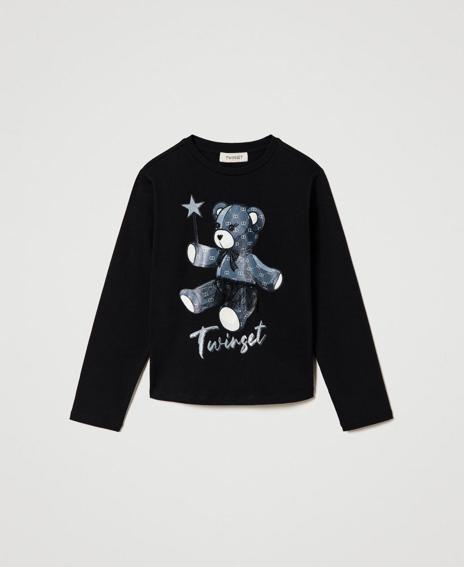 Shirt aus Jersey und T&uuml;ll mit Print