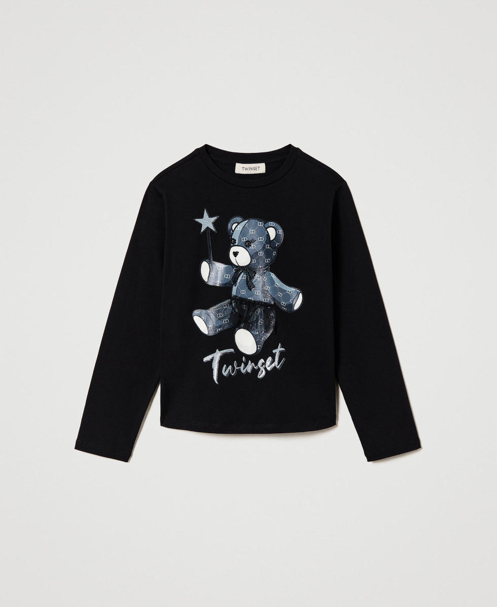 Shirt aus Jersey und T&uuml;ll mit Print