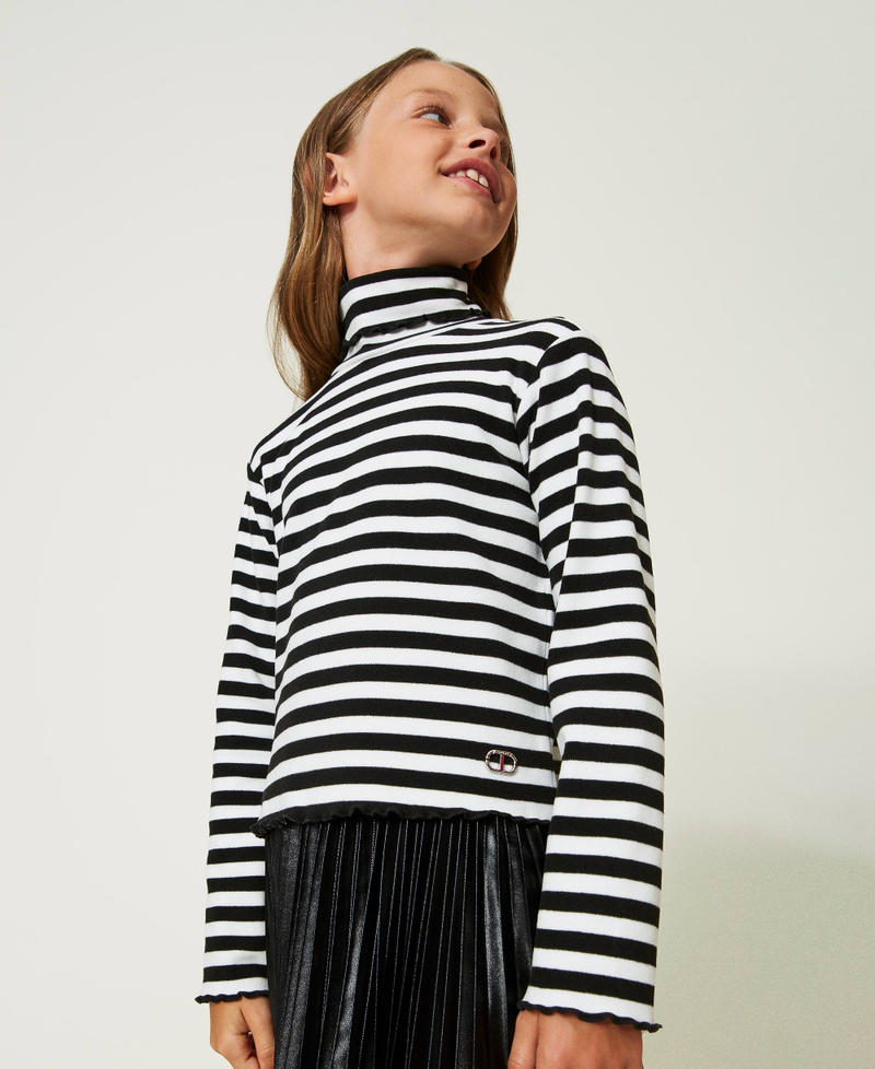 Striped turtleneck jumper Two-tone Black / Off White Stripe Girl 232GJ2157-02