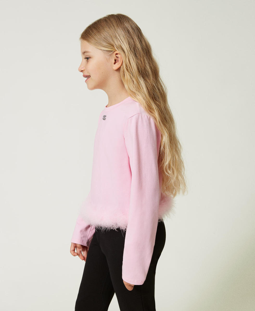 T-shirt in jersey con piume