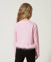 Jersey t-shirt with feathers Girl, Pink | TWINSET Milano