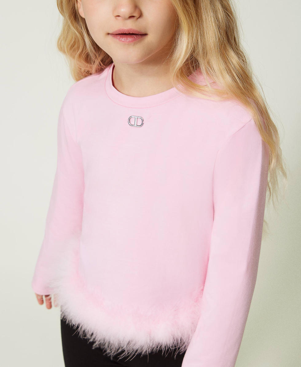 T-shirt in jersey con piume