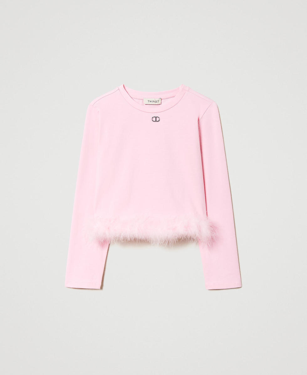 T-shirt in jersey con piume