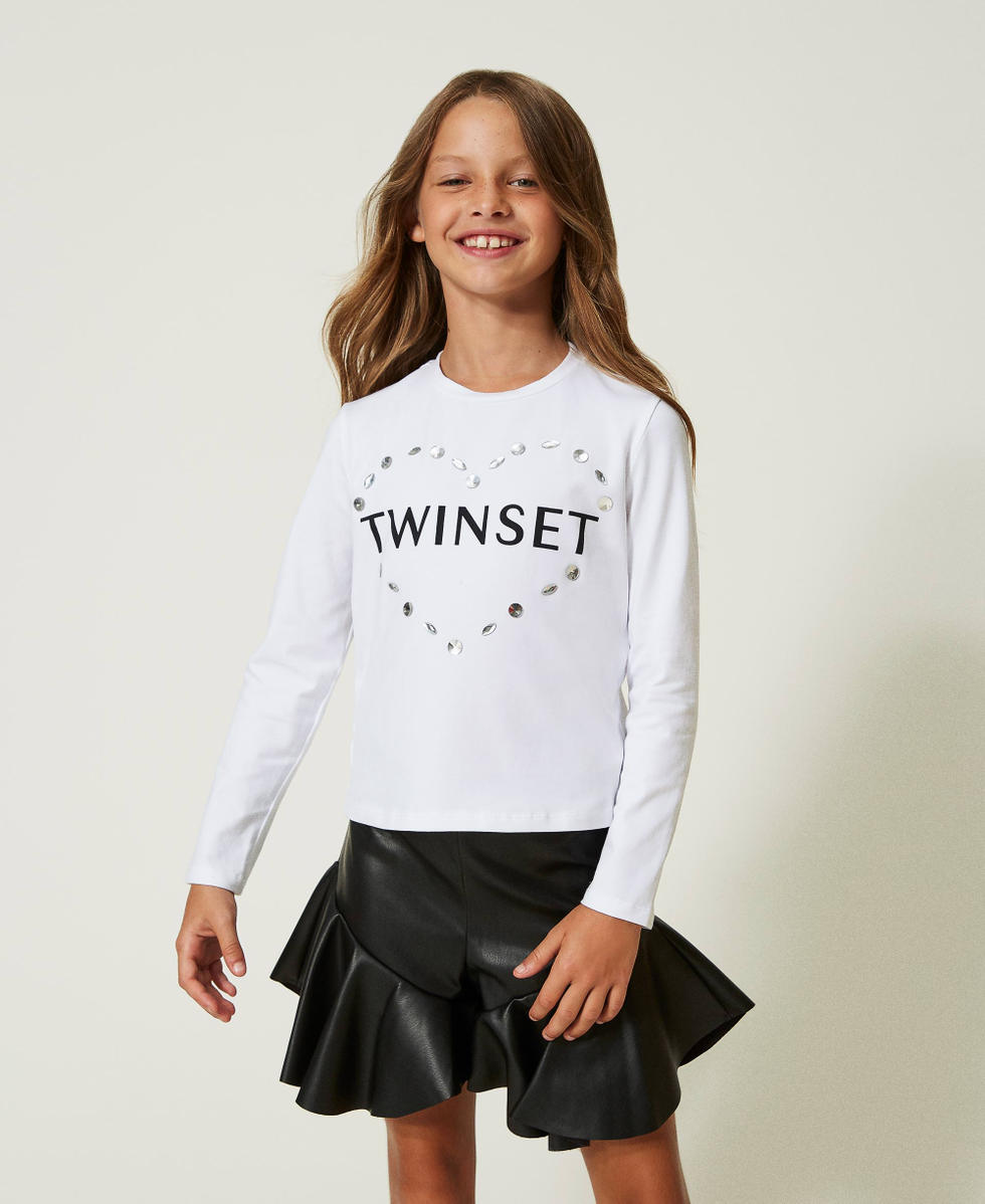 T-shirt con logo e castoni