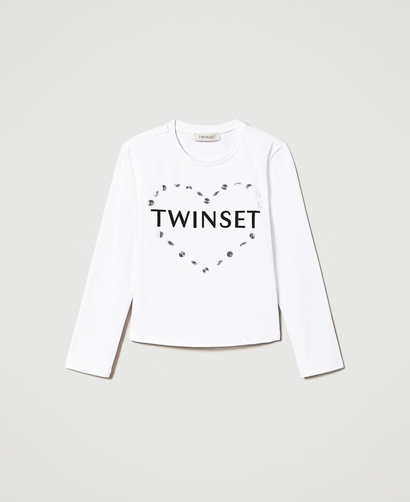 T-shirt con logo e castoni