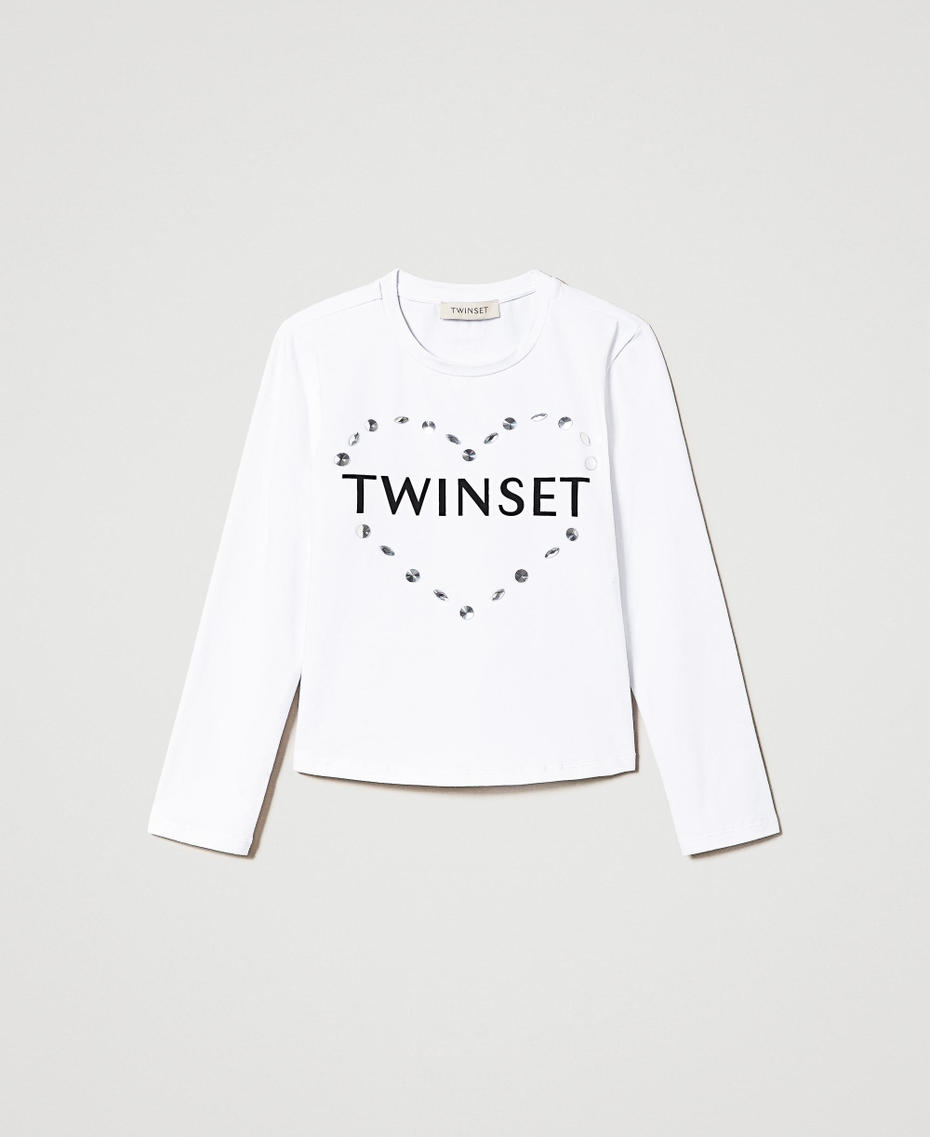 T-shirt con logo e castoni