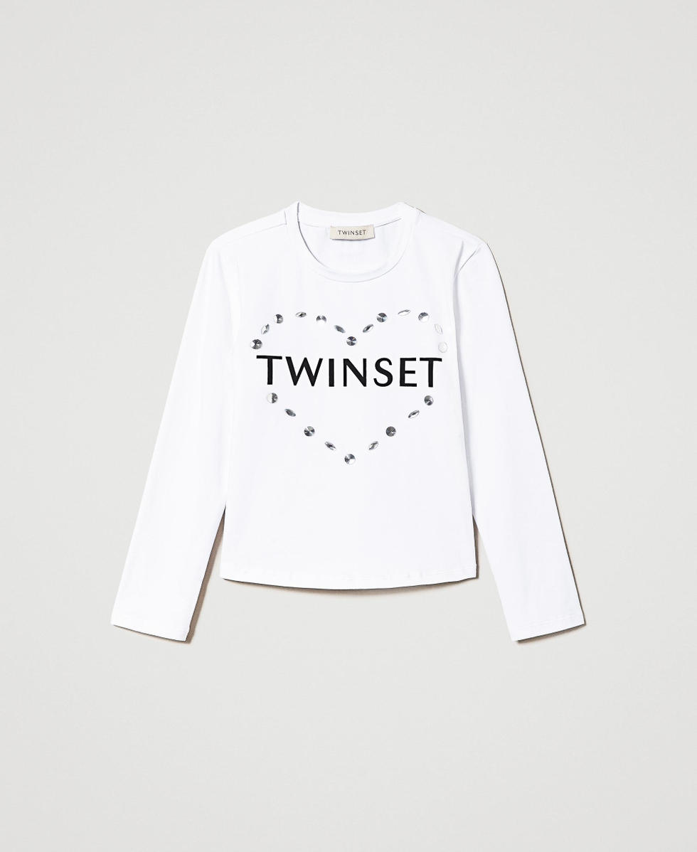 T-shirt con logo e castoni