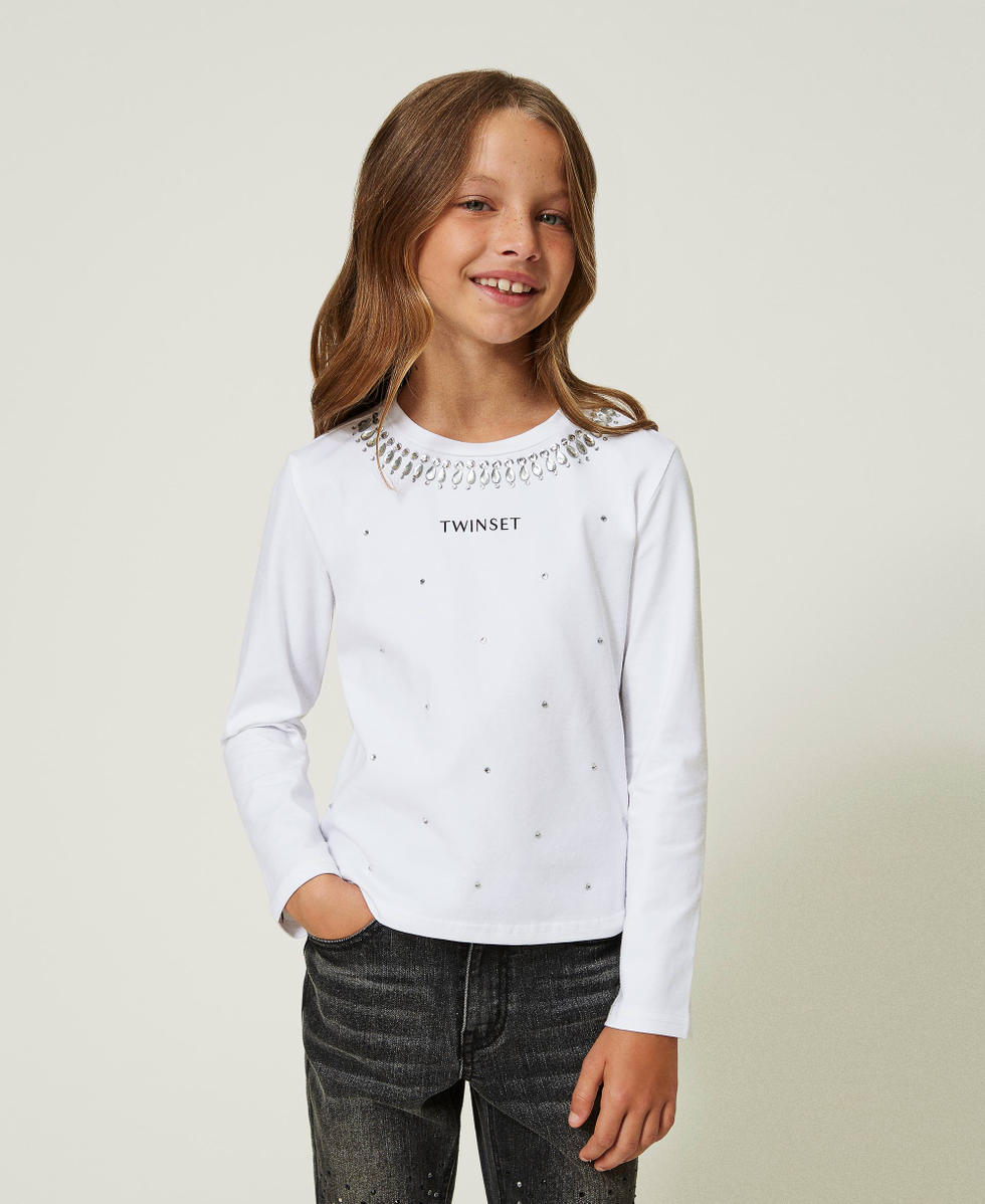 T-Shirt Nera con Girocollo Strass