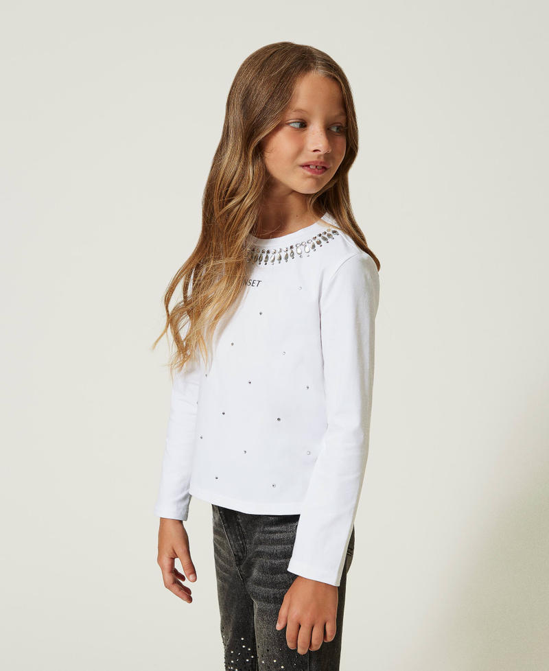 T-shirt con logo e strass