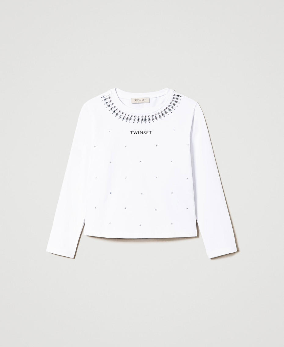 T-shirt con logo e strass