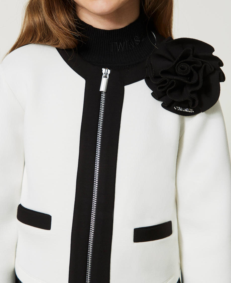 Scuba jacket with flower Bicolour "Snow" White / Black Girl 232GJ2170-04