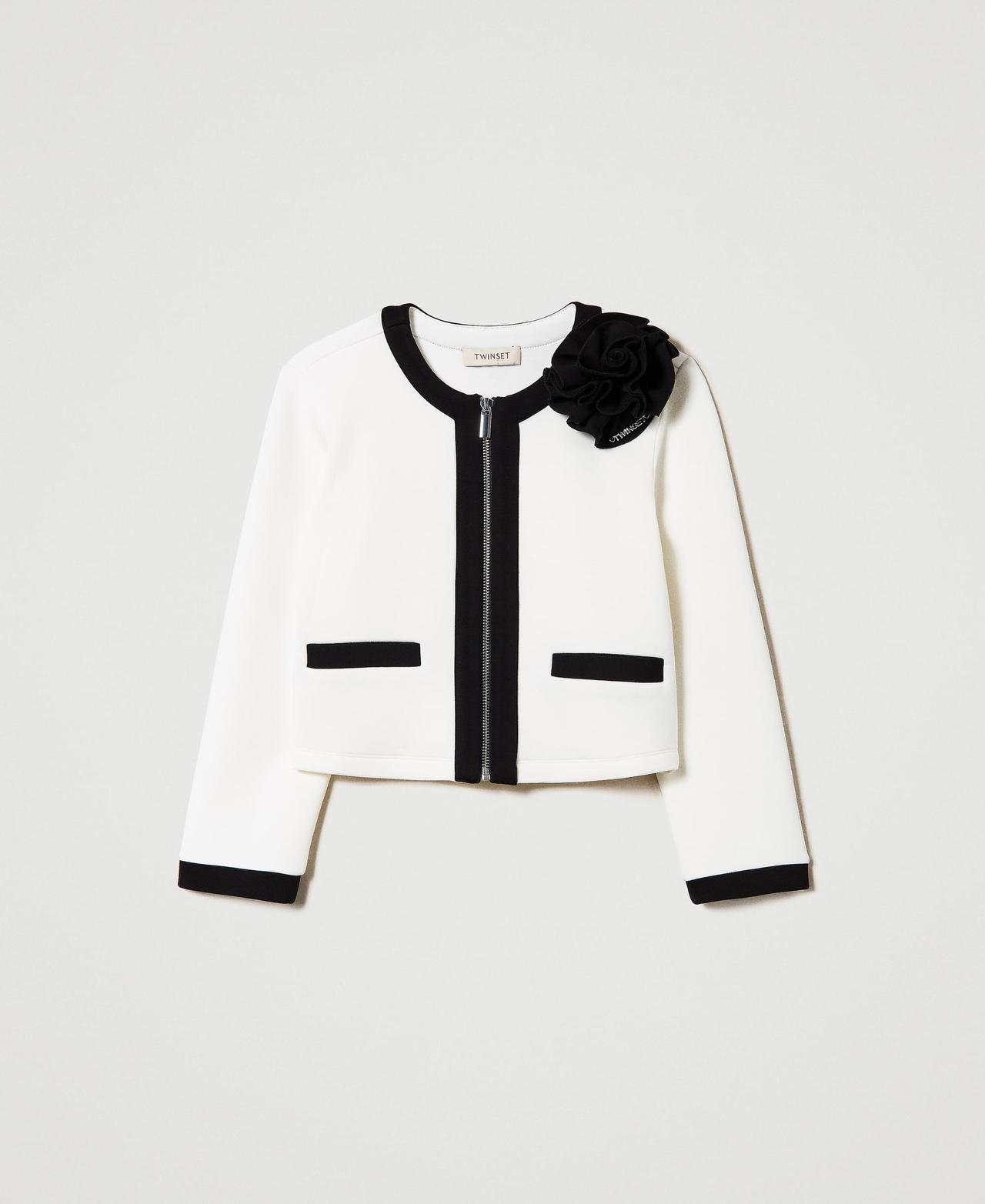 Scuba jacket with flower Bicolour "Snow" White / Black Girl 232GJ2170-0S