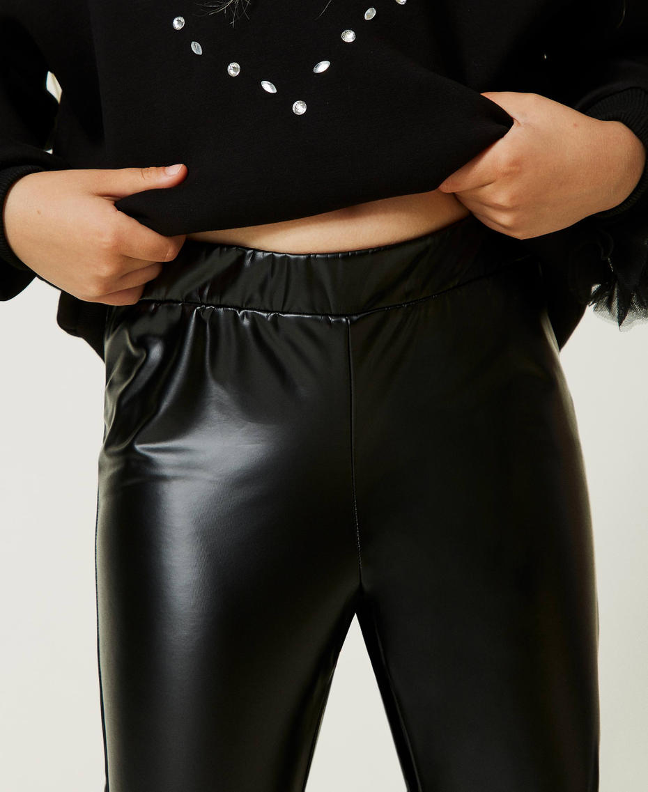 Maxi sweat-shirt avec volants et legging effet cuir Noir / Noir Fille 232GJ2174-05