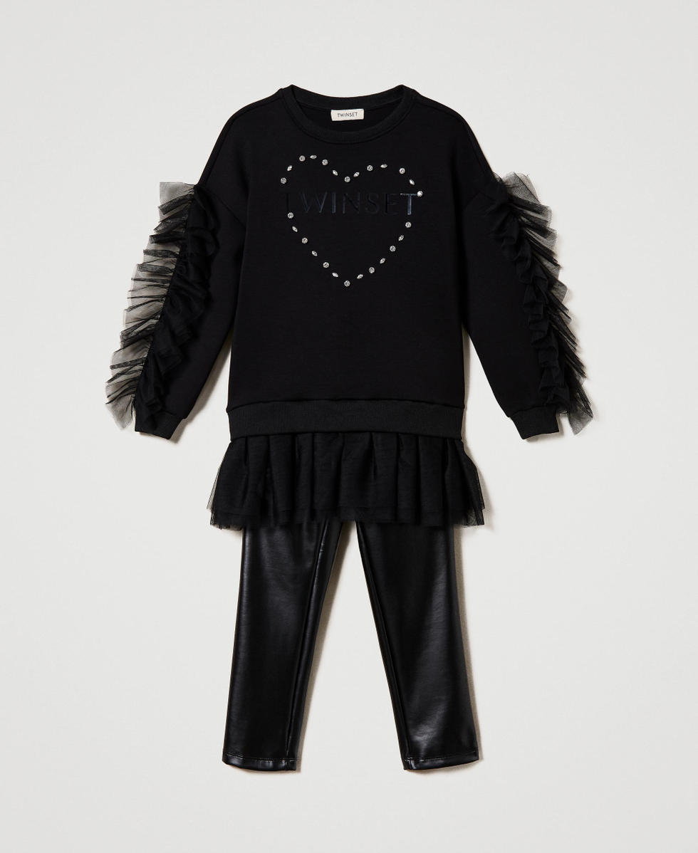 Maxi sweat-shirt avec volants et legging effet cuir