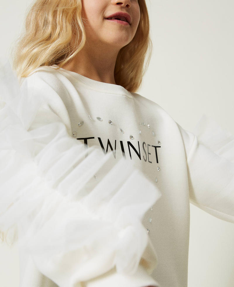 Maxi sweat-shirt avec volants et legging effet cuir Bicolore Blanc Neige&nbsp;/ Noir Fille 232GJ2174_02866_04