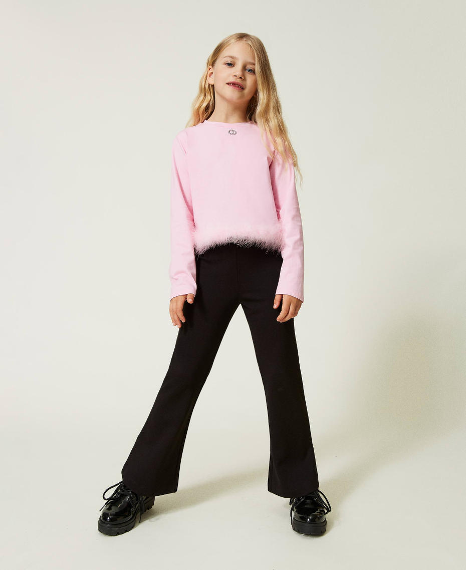 Flared trousers with Oval T logo Black Girl 232GJ2184-01