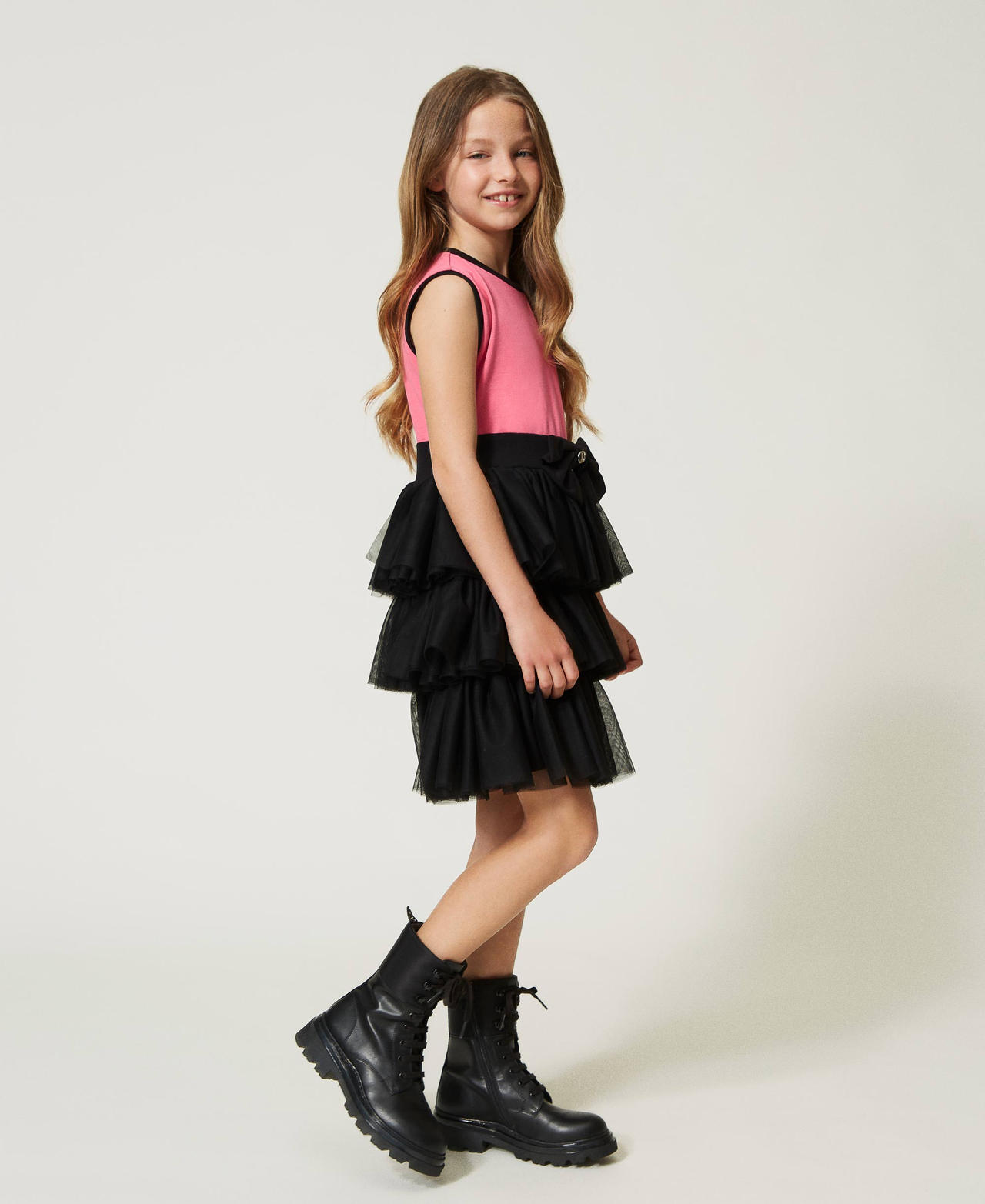 Short dress with tulle flounces