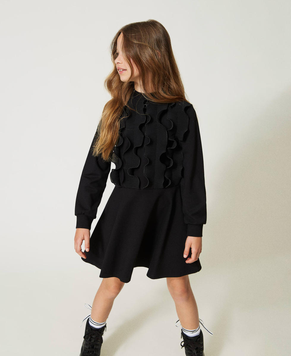 Vestido corto con volantes de georgette Negro Ni&ntilde;a 232GJ2186_00006_01