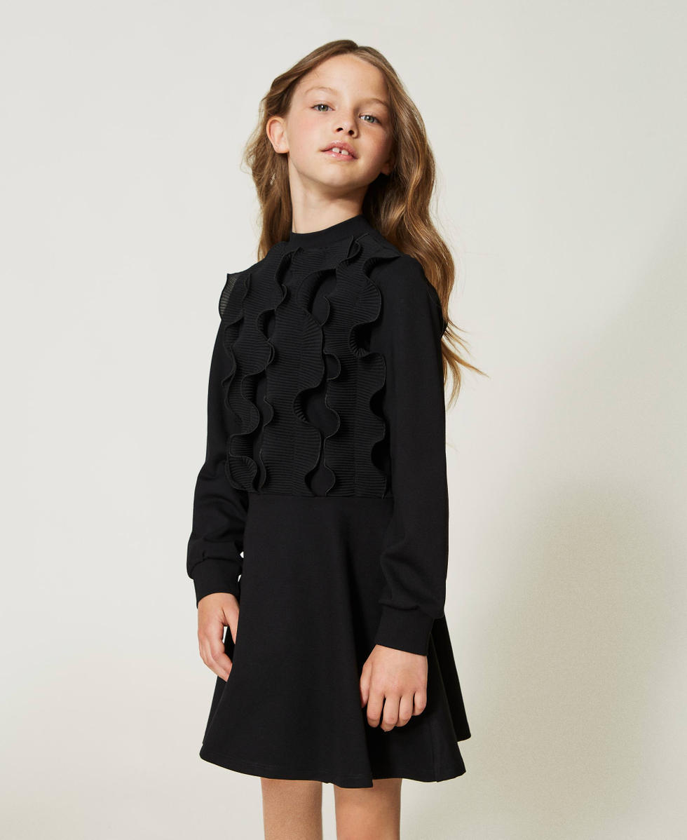 Vestido corto con volantes de georgette Negro Ni&ntilde;a 232GJ2186_00006_02
