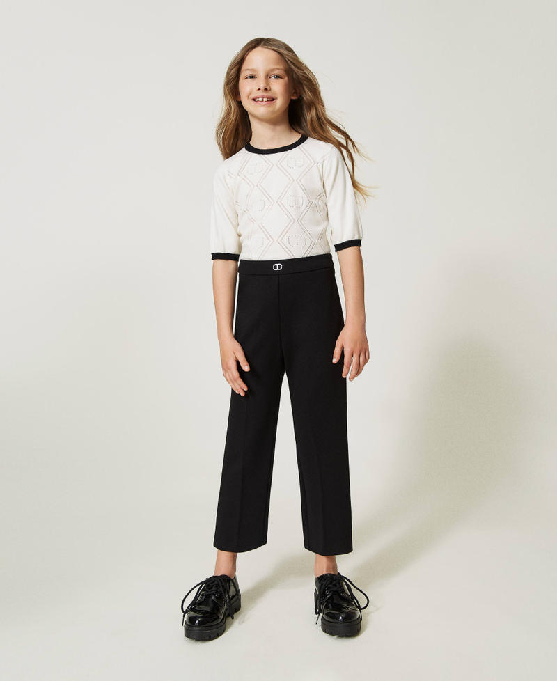 Straight trousers with Oval T logo Black Girl 232GJ2187-01