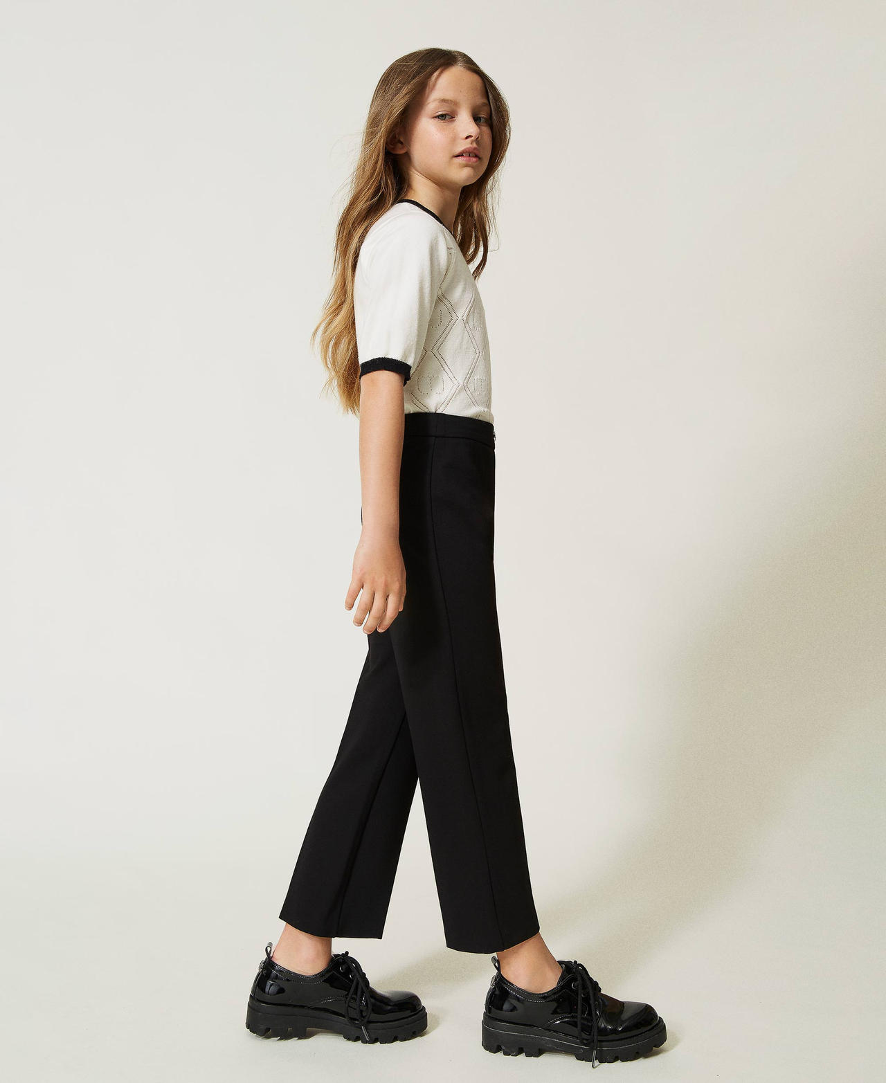 Straight trousers with Oval T logo Black Girl 232GJ2187-02