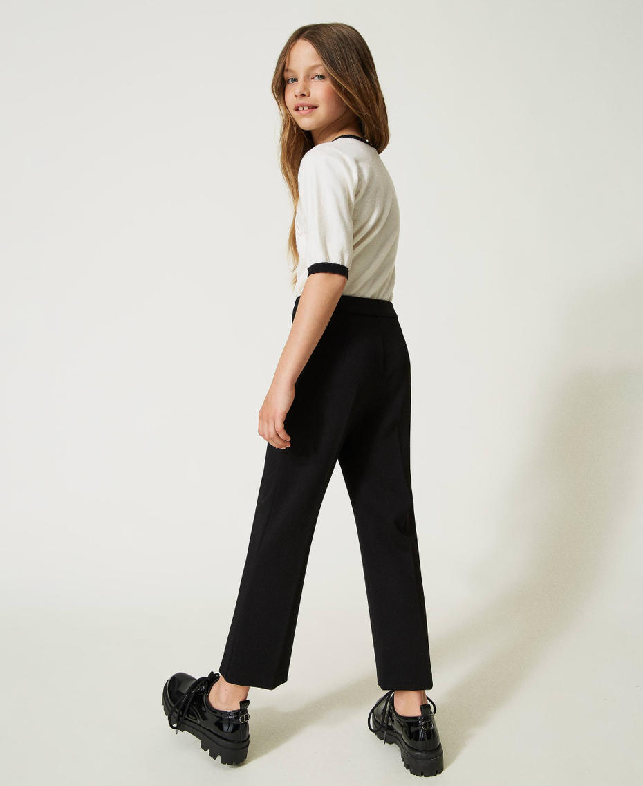 Straight trousers with Oval T logo Black Girl 232GJ2187-03