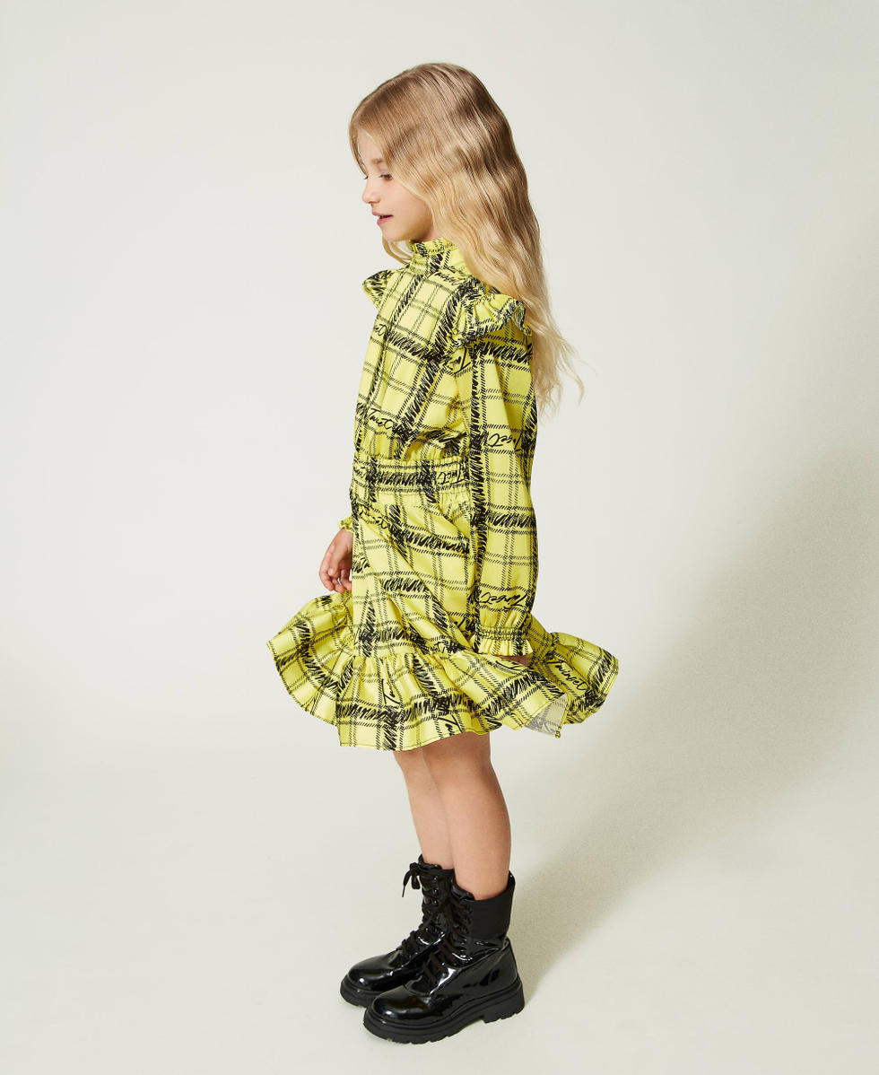Short twill dress with check print