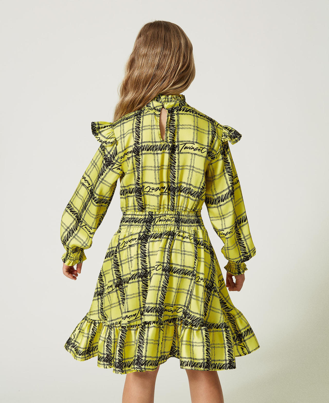 Short twill dress with check print