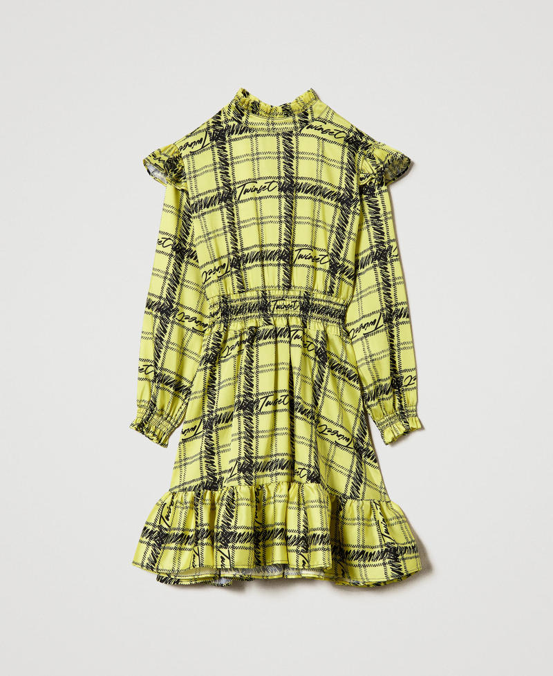 Short twill dress with check print