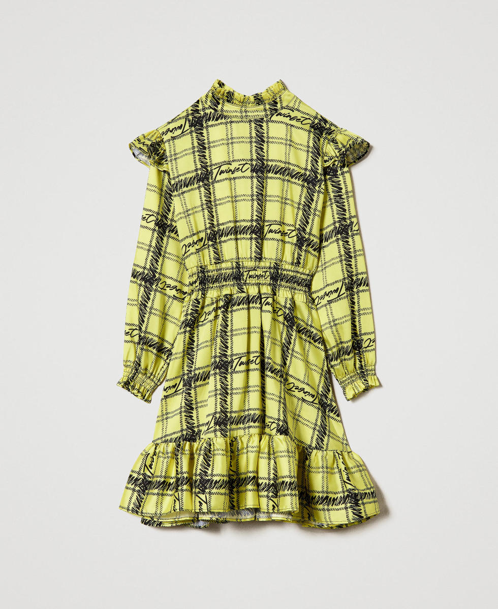 Short twill dress with check print