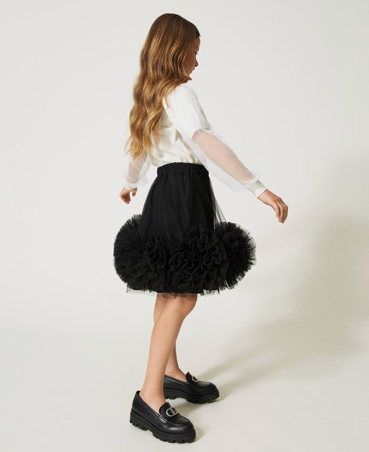 Short tulle skirt with roses Black Girl 232GJ2200-02