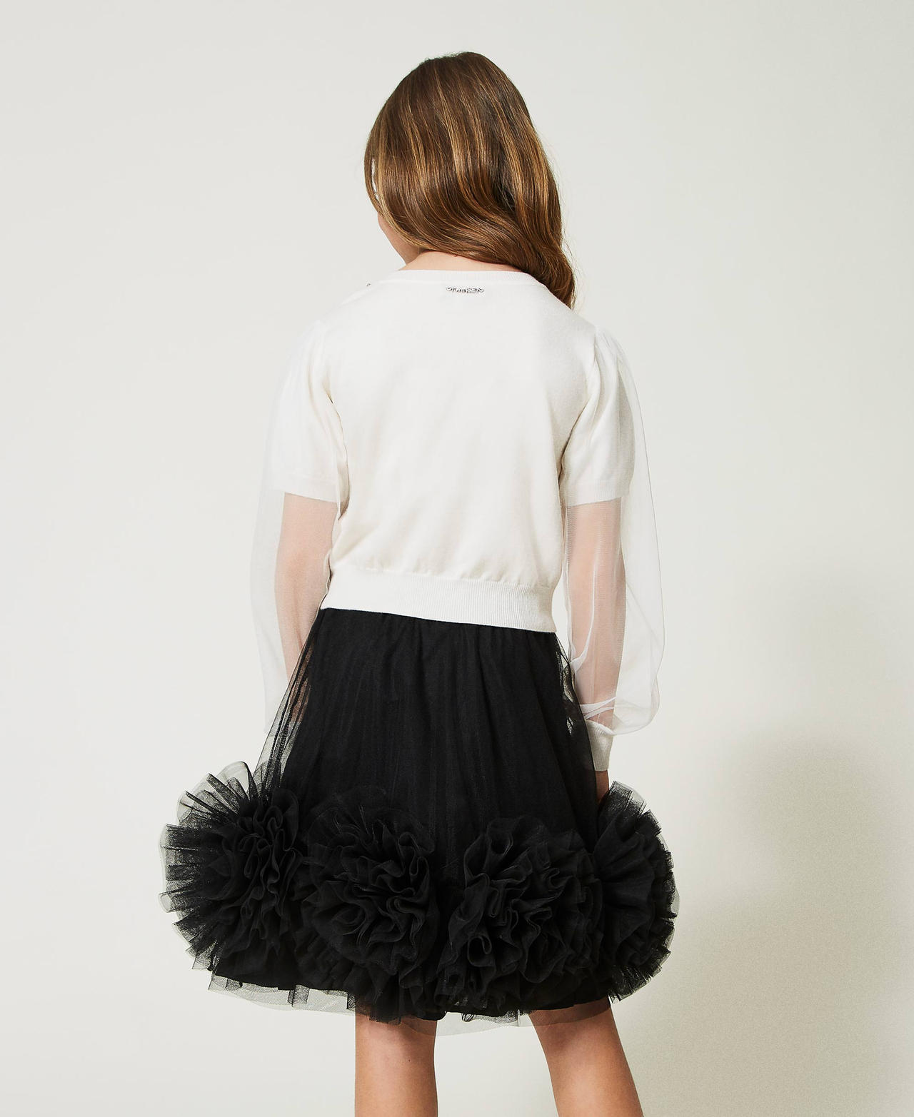 Short tulle skirt with roses Black Girl 232GJ2200_00006_03