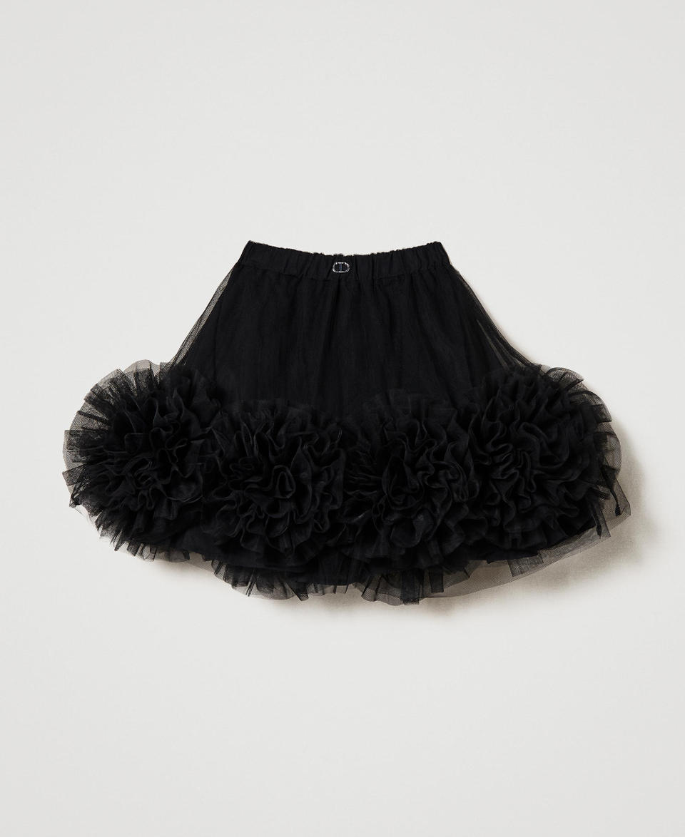 Gonna corta in tulle con rose Bambina Nero TWINSET Milano