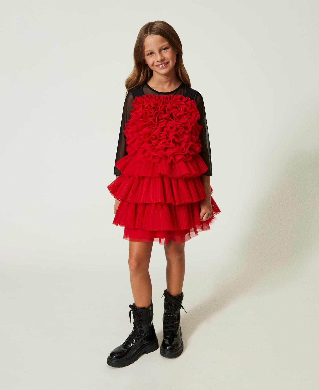 Abito con volant e T-shirt in tulle Ultra Red Bambina 232GJ2203_00817_01