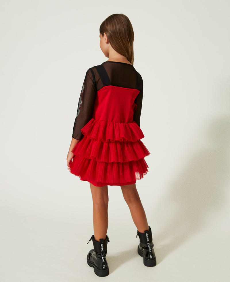 Ruffled dress and tulle t-shirt Ultra Red Girl 232GJ2203-03