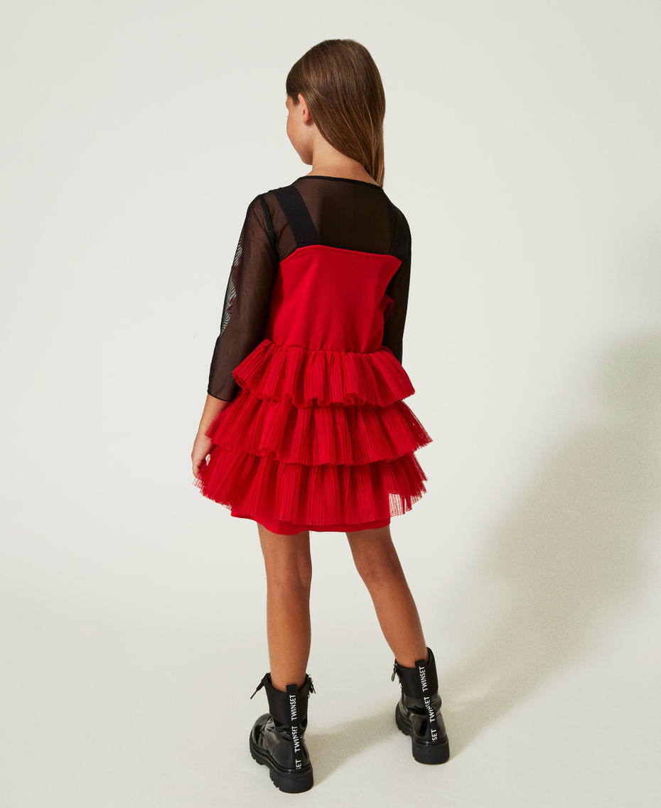 Ruffled dress and tulle t-shirt Ultra Red Girl 232GJ2203-03