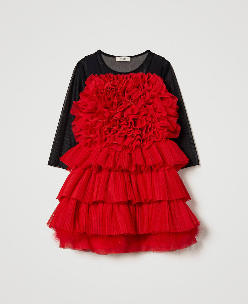 Ruffled dress and tulle t-shirt Ultra Red Girl 232GJ2203-0S